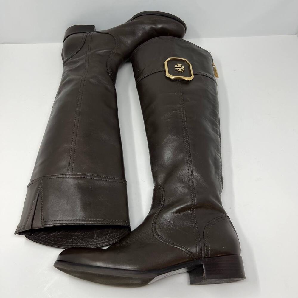 Tory Burch Boots Women's 8M Brown Leather Tall Equestrian Riding Boots Back Zip - Picture 5 of 16